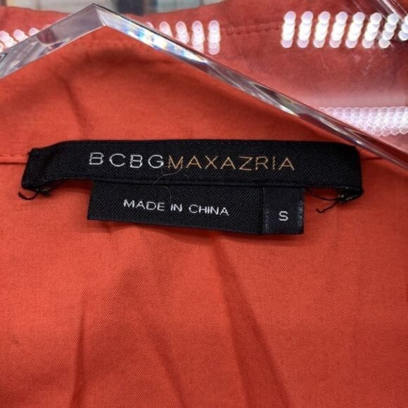 BCBG Maxazria S Blouse Orange Fitted Rouched - Picture 2 of 5